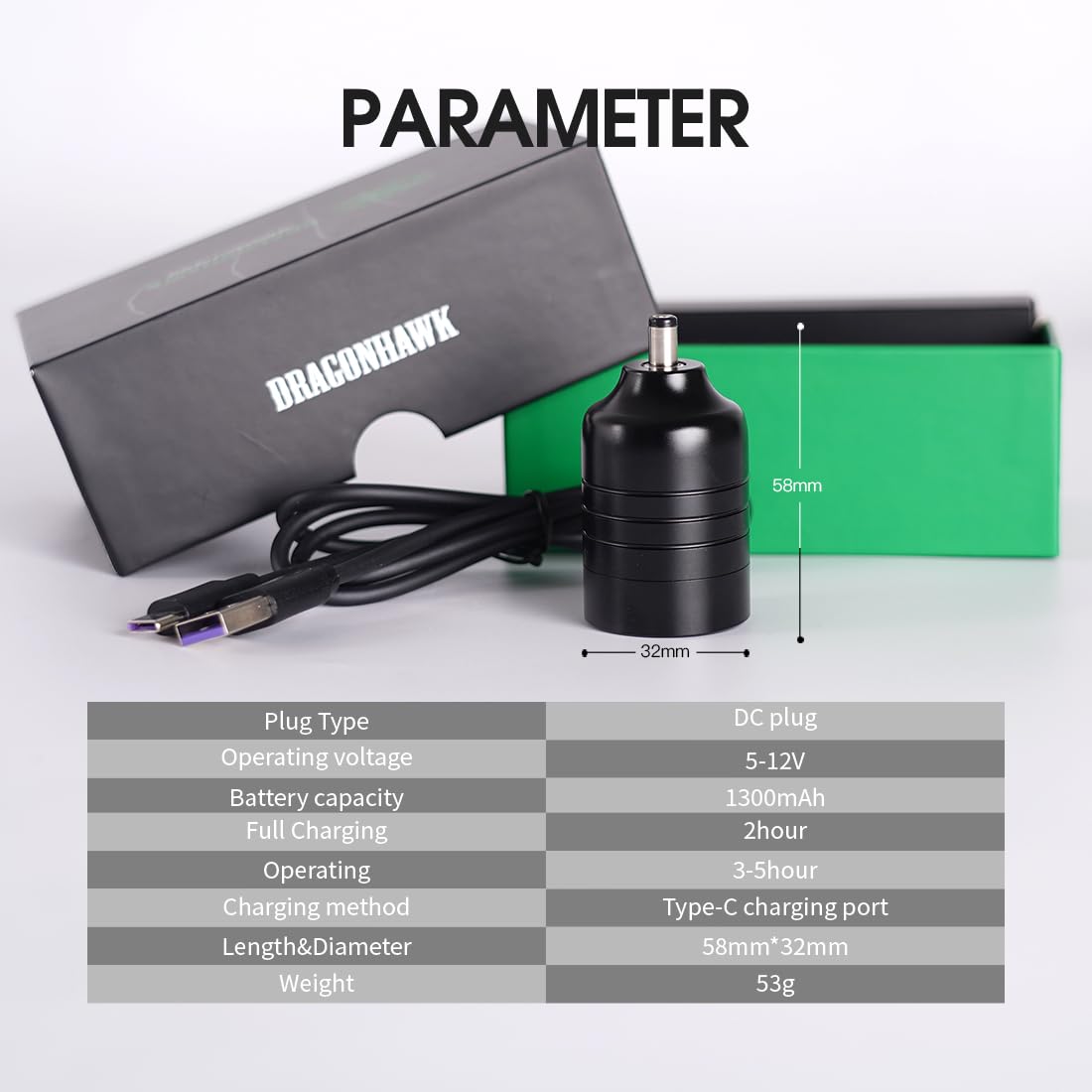 Dragonhawk Wireless Cartridge Tattoo Machine Kit Pen Rotary Tattoo Machine Open Box