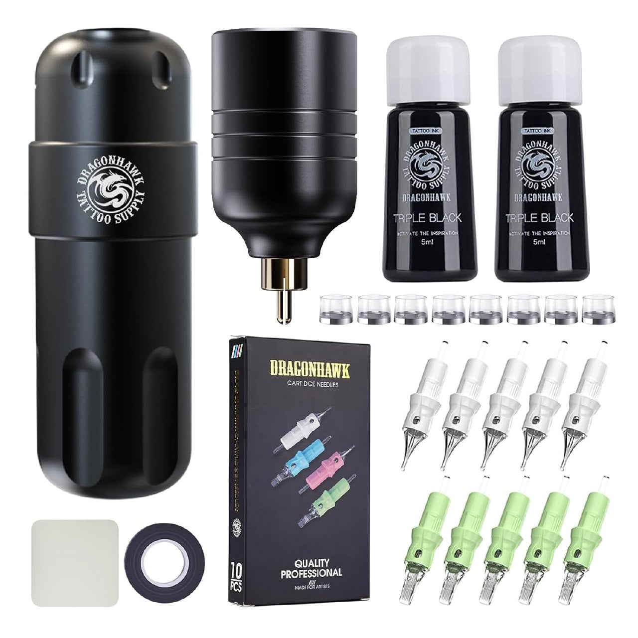 Tattoo Kit || Pen Tattoo Machine (Dragonhawk S8) + Battery + Needles + Inks +…