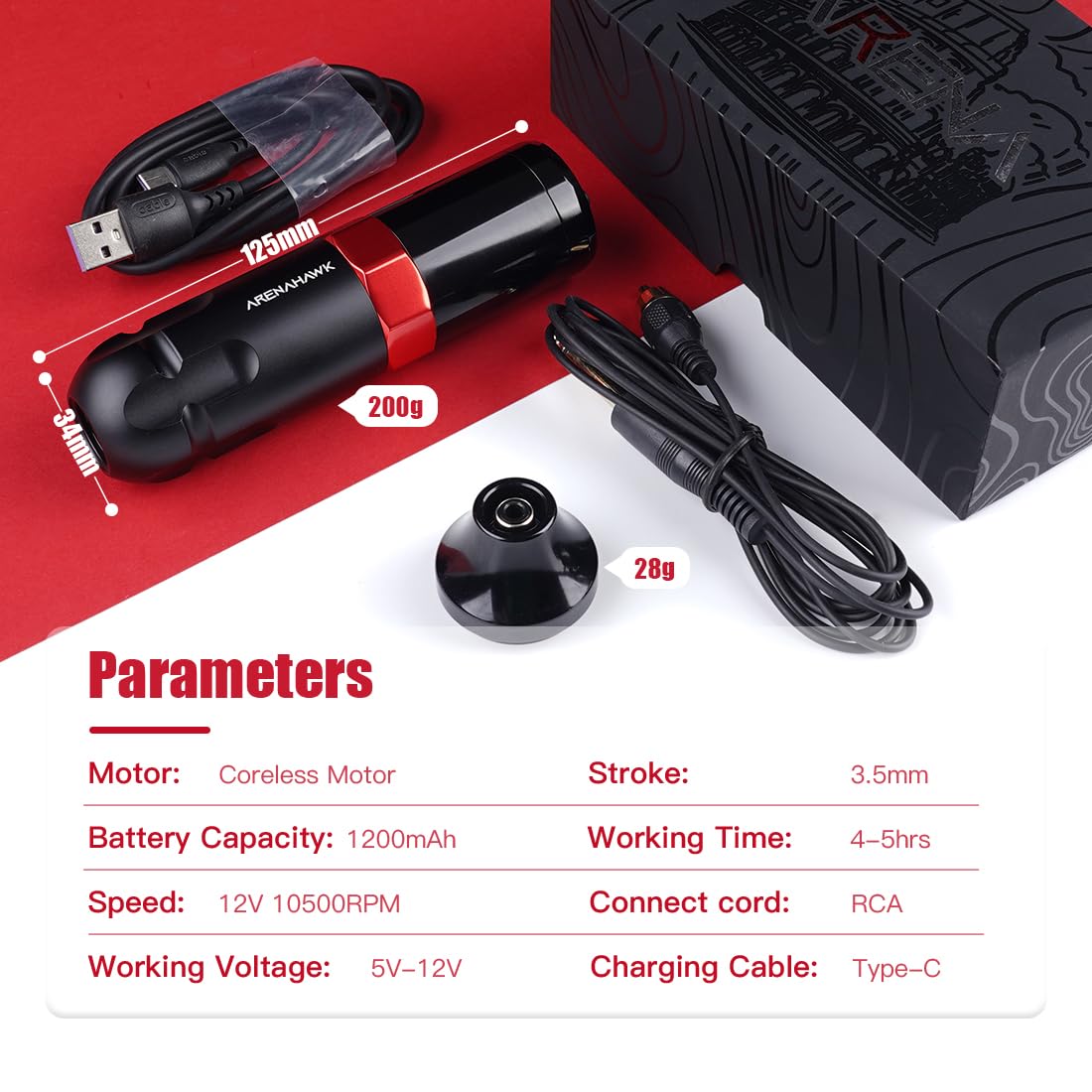 Arenahawk Ranger Wireless Tattoo Pen Machine Gun, Cordless Tattoo 1,200mAh