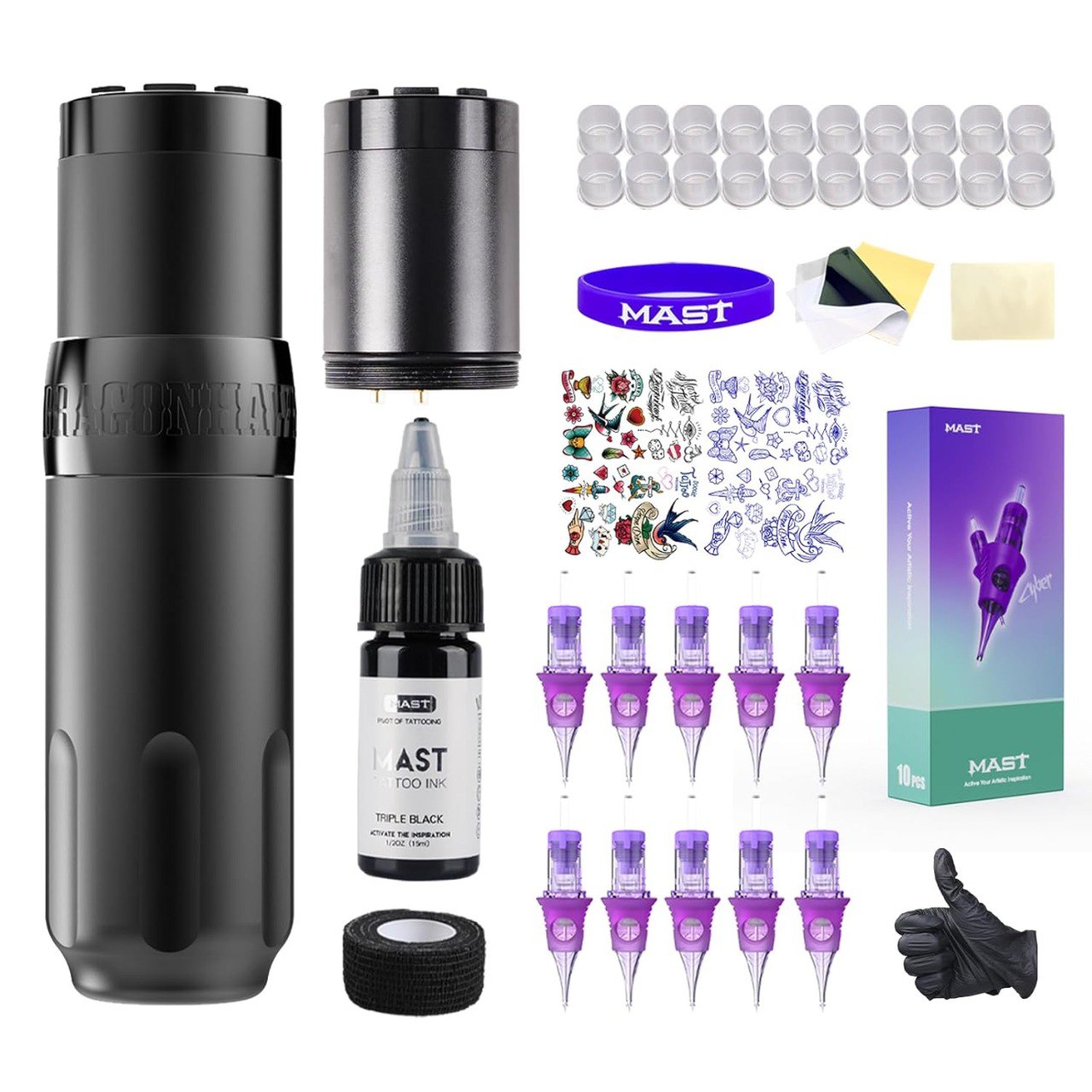 Mast Kit Wireless Rotary Pen Tattoo Machine Complete Kit 2 Batteries