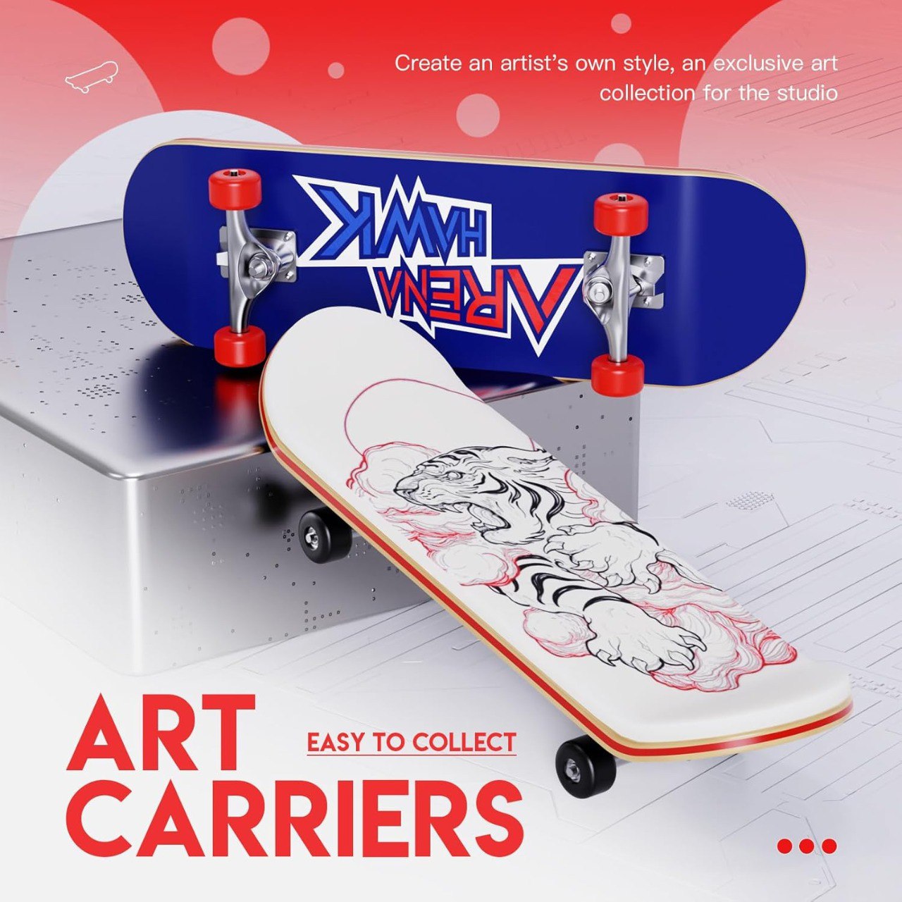 Tattoo Kit 5-Pack Practice Skins, 2 Fingerboard Mini Skatebords Collectible & Customizable, Tattoo Studio Gift