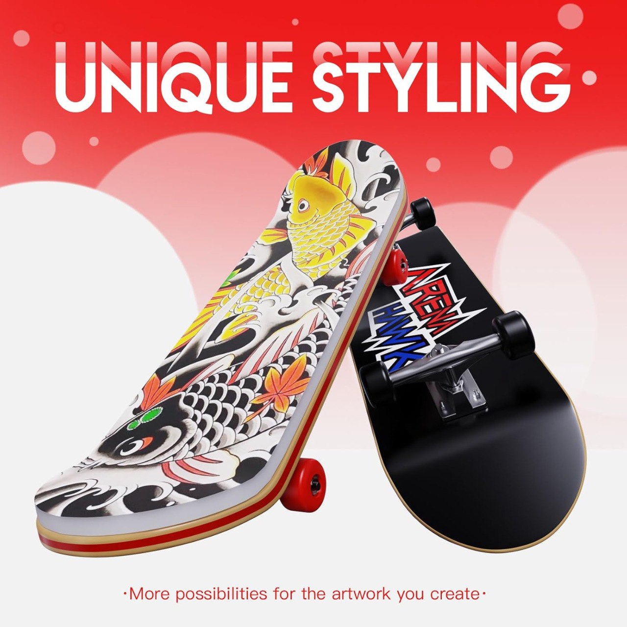 Tattoo Kit 5-Pack Practice Skins, 2 Fingerboard Mini Skatebords Collectible & Customizable, Tattoo Studio Gift