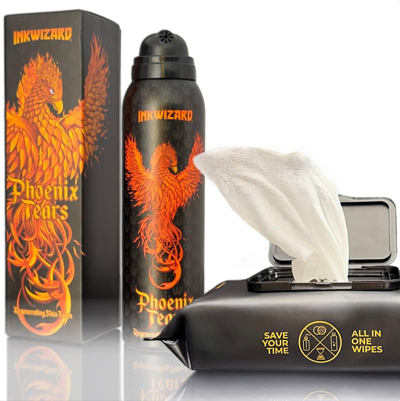 CleanSkin Cleansing Safe Green Soap Wipes for Tattooing and Phoenix Tears Tattoo Balm Tattoo Aftercare PMU