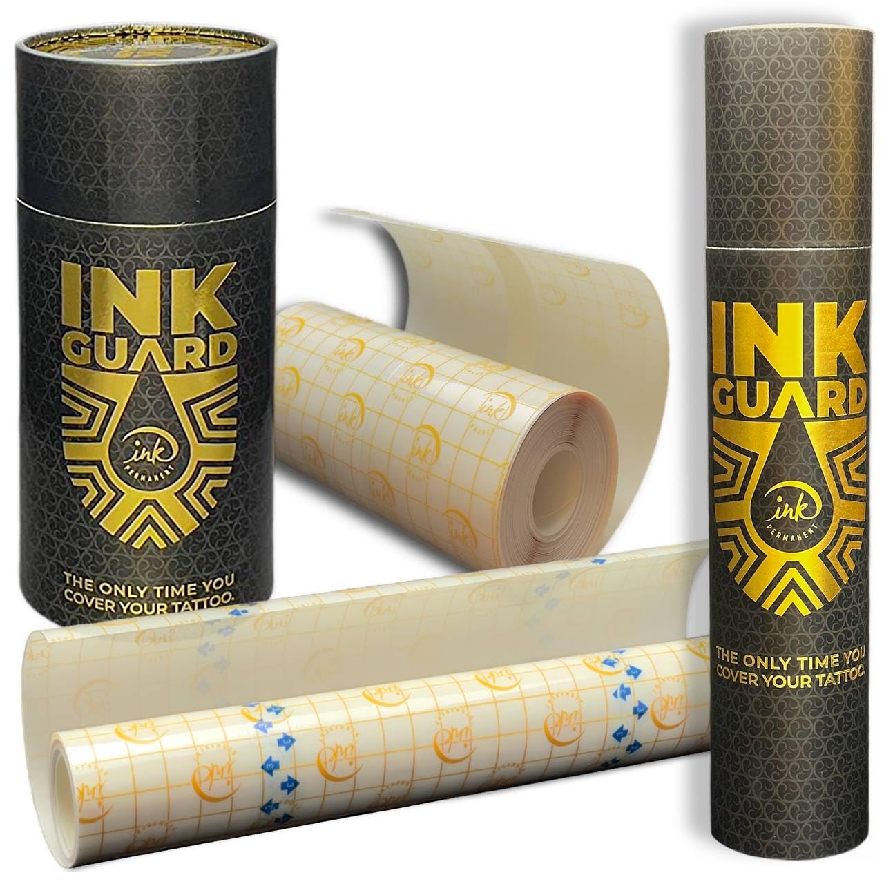 Ink Guard Tattoo Aftercare Bandage 6" x 32 Feet & 10" X 6' Tattoo Skin Kit, Extra Adhesive, Transparent, Waterproof
