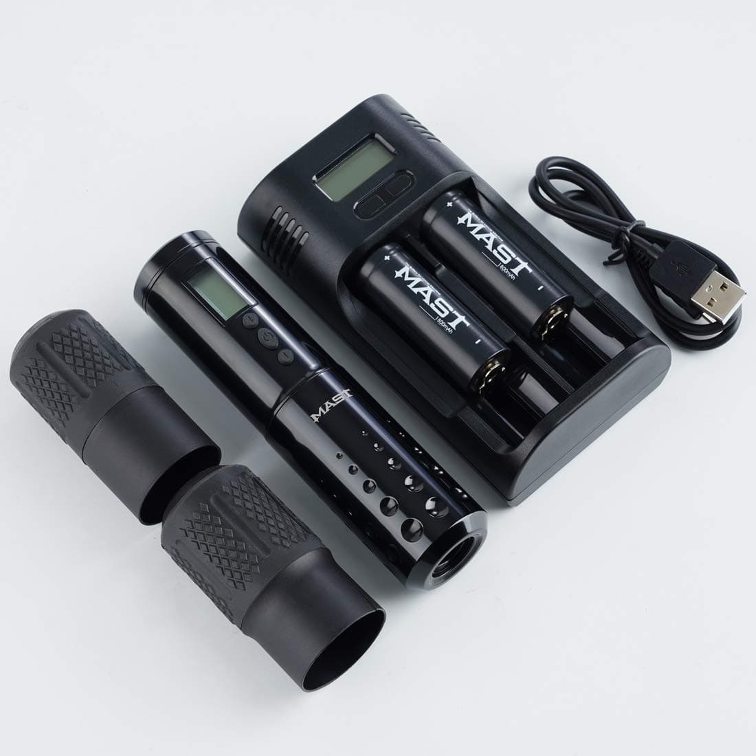Mast Lancer Rotary Tattoo Pen Machine 2Pcs Batteries LED Power Supply Open Box