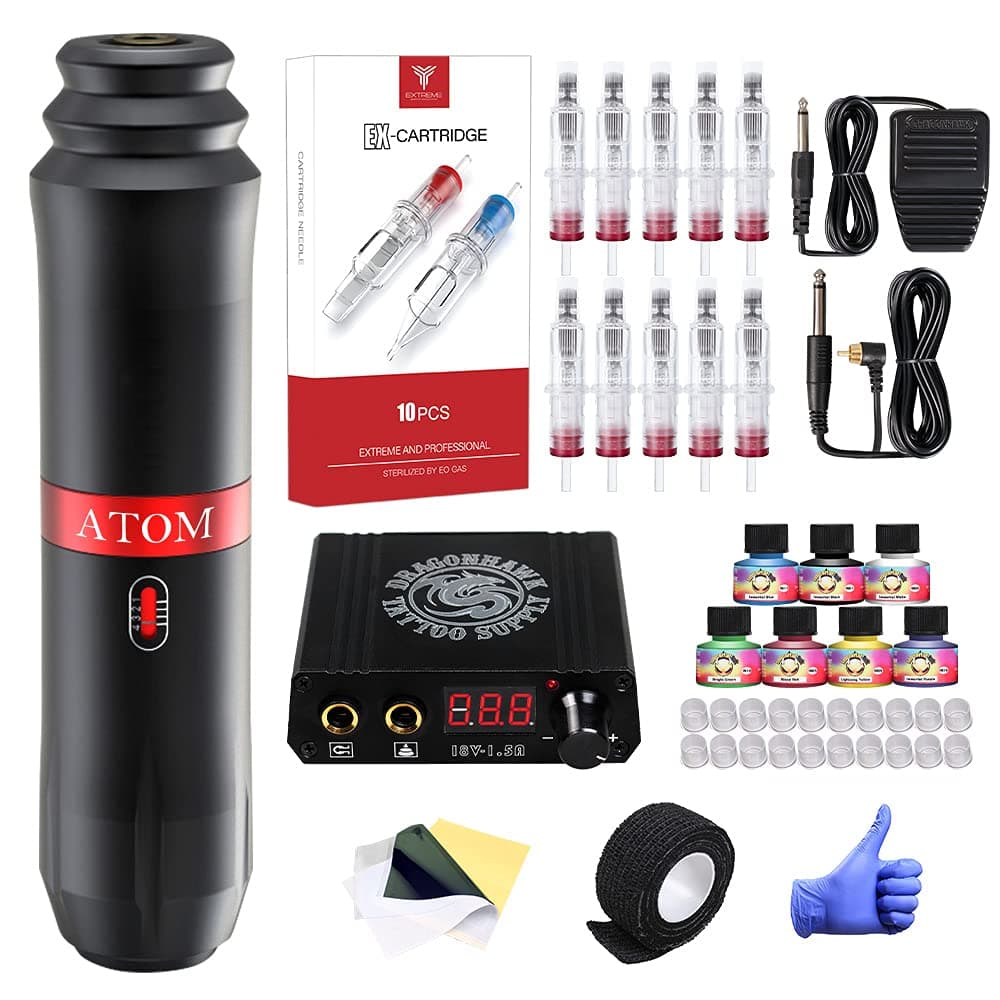 Dragonahwk Tattoo Pen Kit Atom M1 Power Supply Needles Pedal