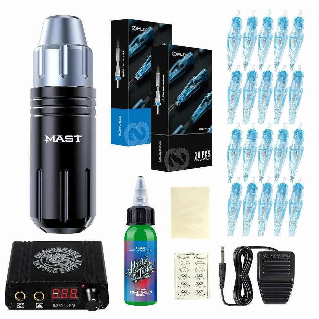 Mast Flex Rotary Tattoo Machine Kit Wjx Needles Pro Ink Color