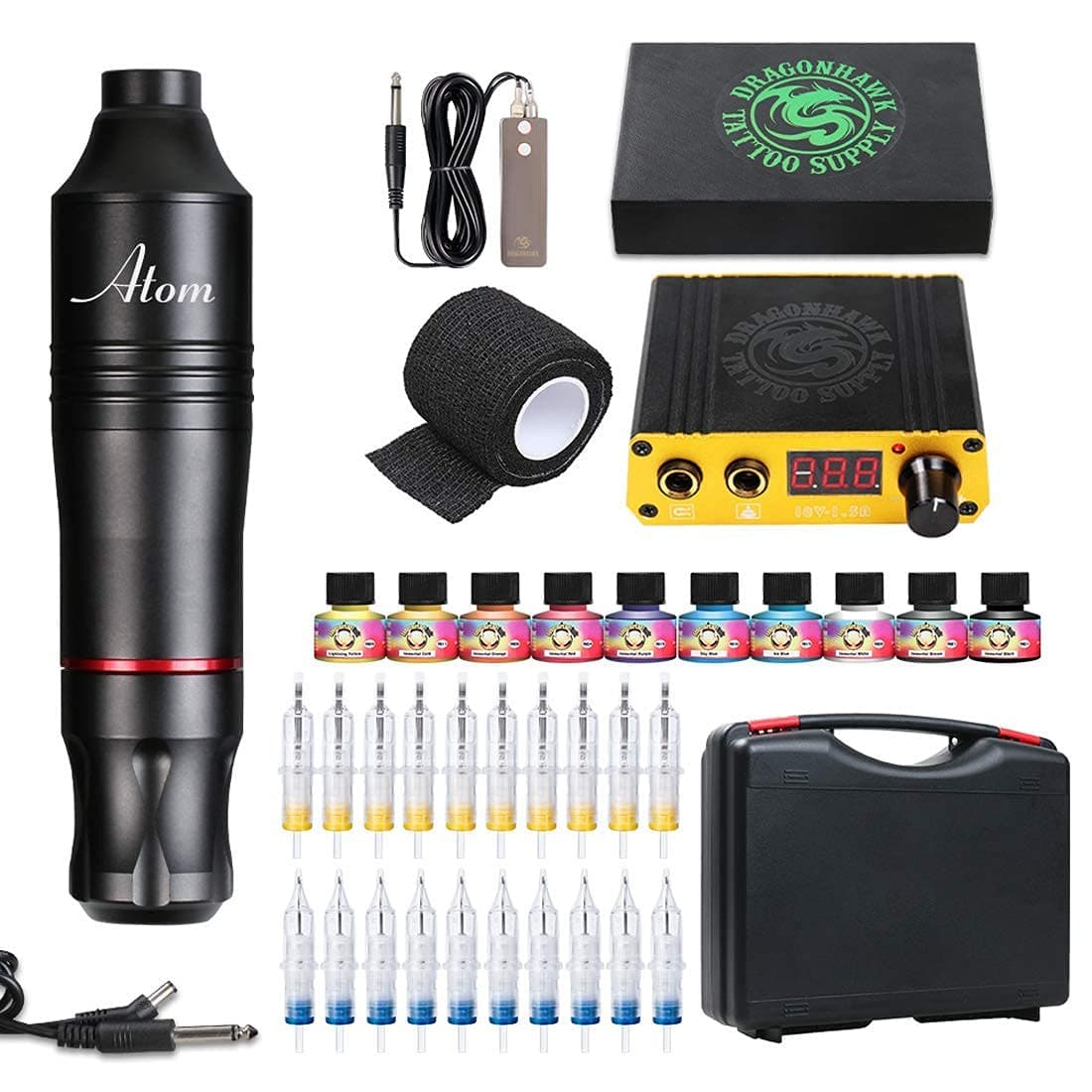 Dragonhawk Cartridge Tattoo Machine Kit 10 Color Inks Bundle Open Box