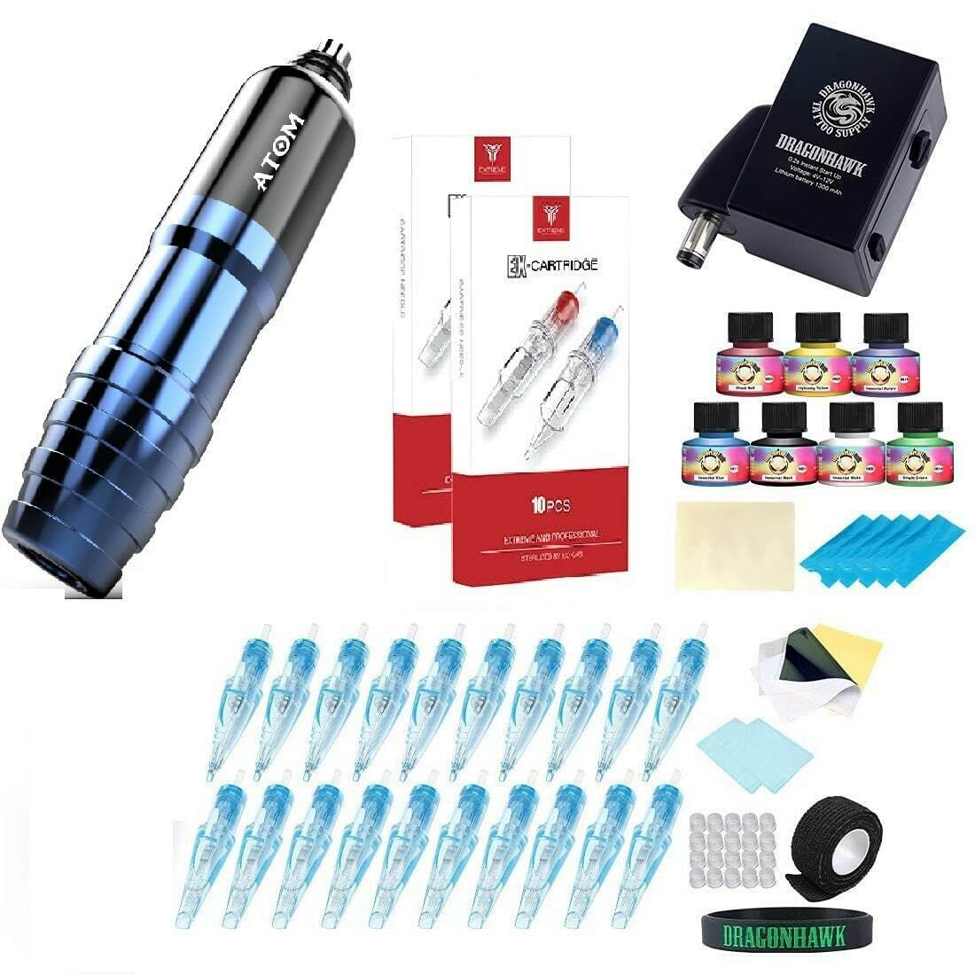 Wireless Tattoo Kit Rotary Atom M4 Pen Machine B1 Battery Needles Open Box