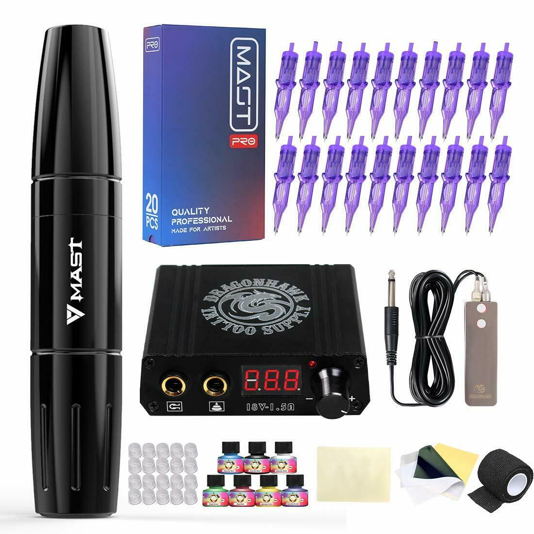 Mast Magi Tattoo Pen Machine Kit Pro Needles Power Supply Open Box