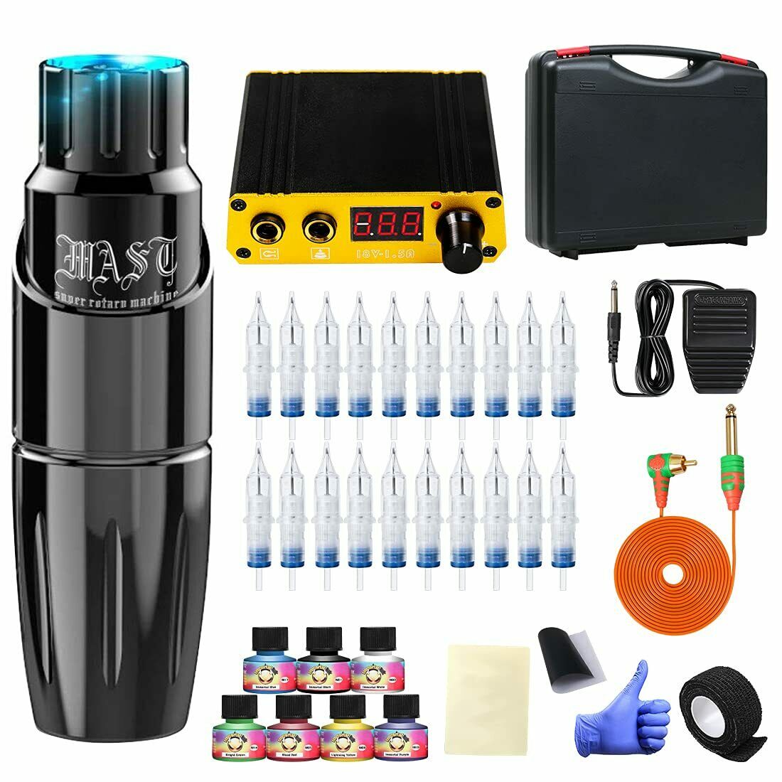 Dragonhawk Rotary Tattoo Pen Machine Kit Mast Tour Power Supply Inks