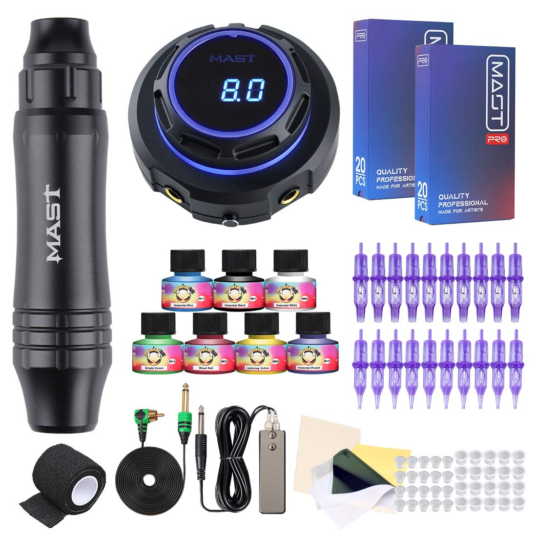 Mast P10 Ultra Machine Kit black color Halo Power Supply Pro Cartridges Needles Inks Set