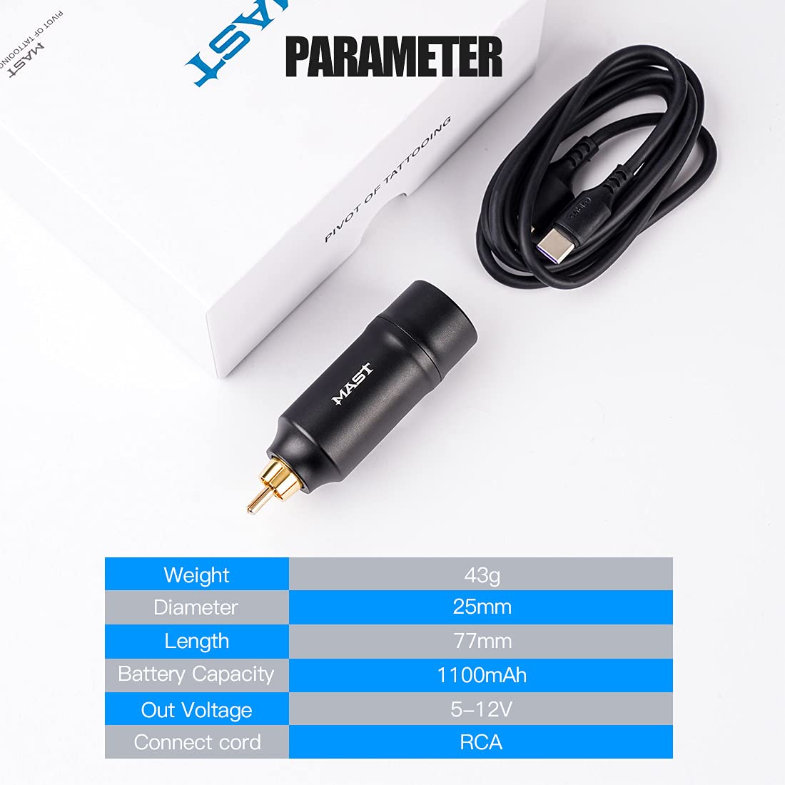Tattoo Power Supply Mast T2 Professional Mini Portable RCA Interface Wireless Tattoo Open Box