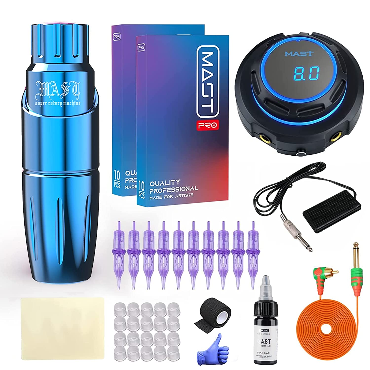 Mast Tour Tattoo Pen Kit Rotary Tattoo Machine Halo Power Supply Pro Cartridges