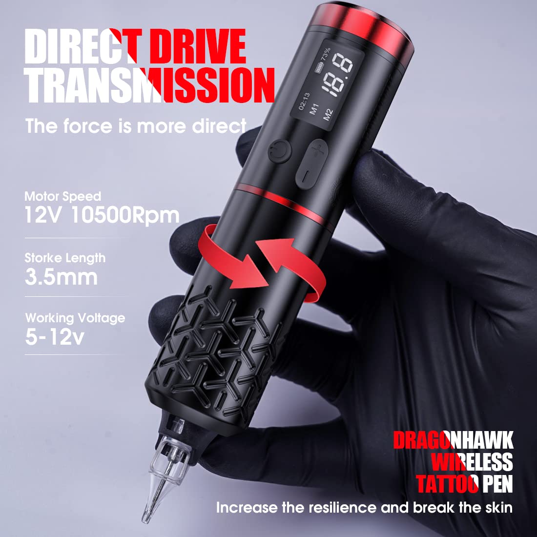 Dragonhawk X6 Tattoo Pen Machine Wireless Rotary Gun Tattoo Battery Open Box