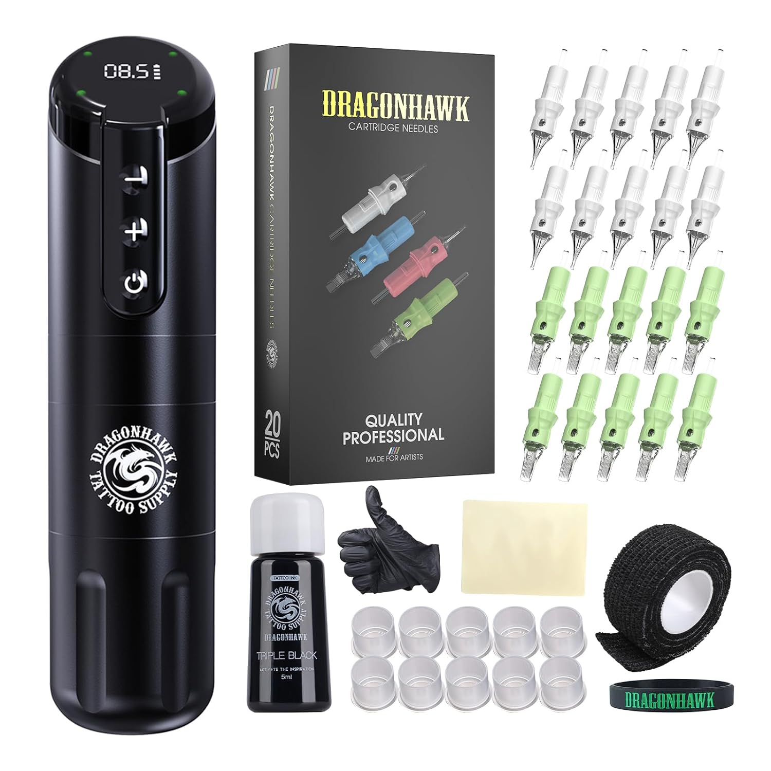 Dragonhawk Practice Tattoo Kit The X2 Wireless Tattoo Pen Rotary Machine Gun Kit