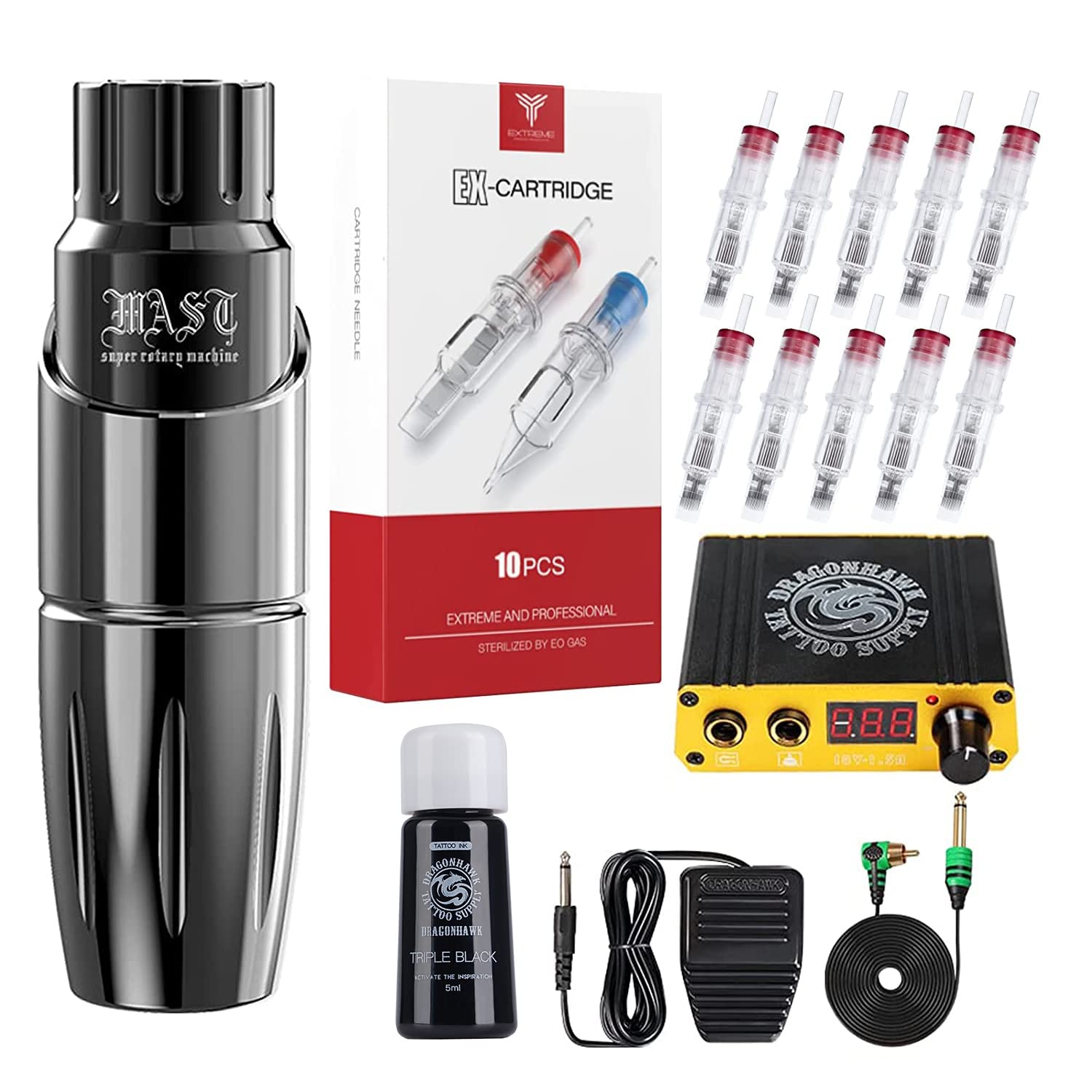 Dragonhawk Tattoo Pen Rotary Mast Tour Tattoo Machine Cartridges Tattoo Kit D366