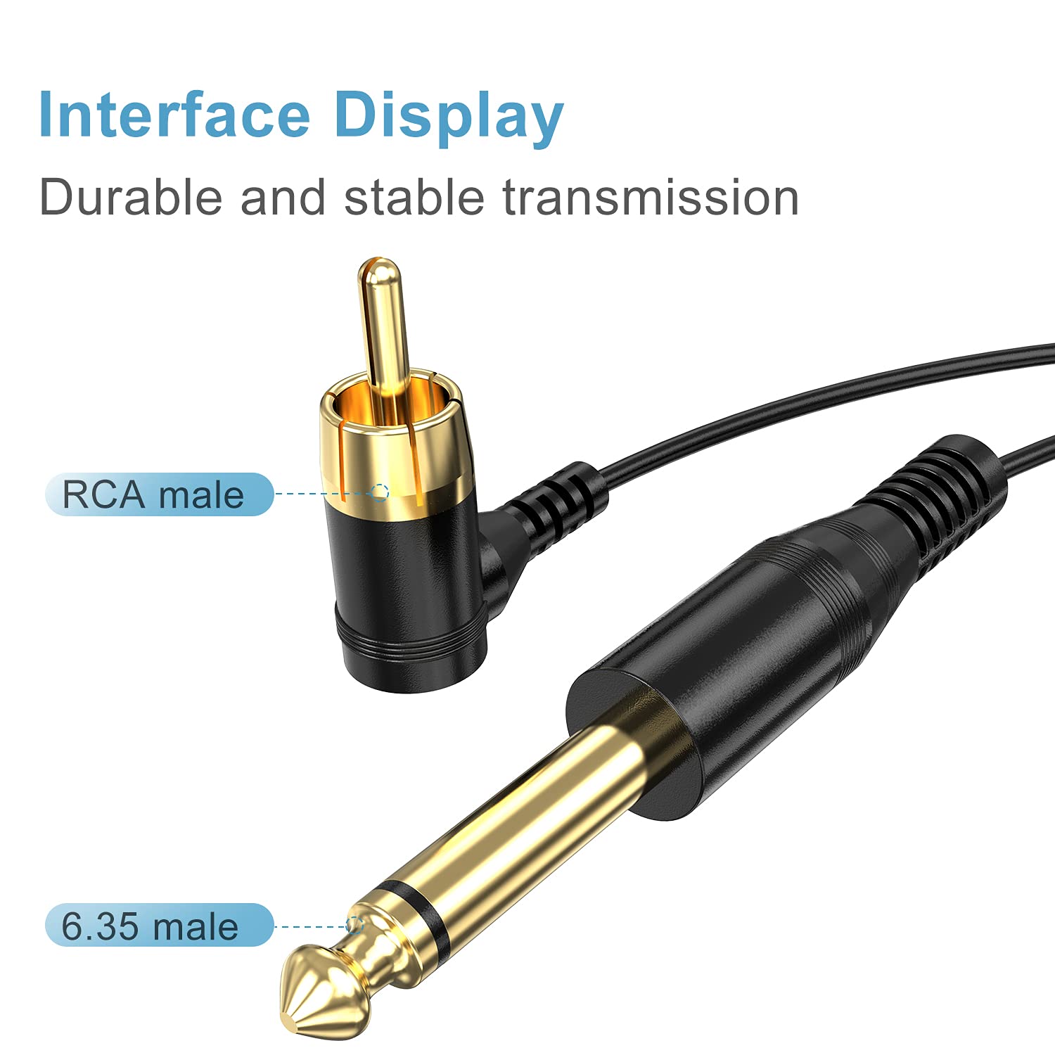 Tattoo Clip Cable Ancable 6-Feet Gold-plated 90 Degree RCA to 6.35mm Connector