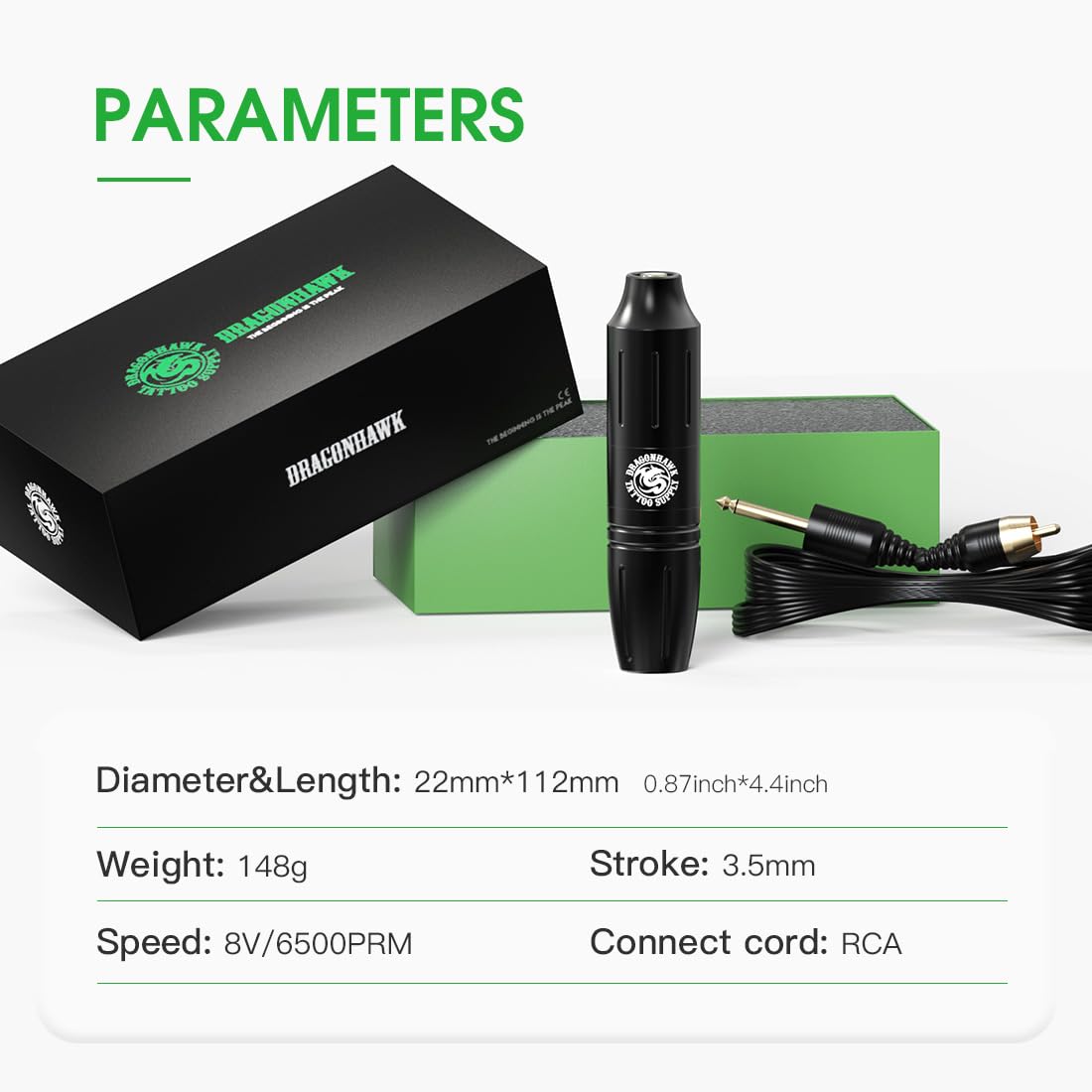 DRAGONHAWK Complete Tattoo Pen Kit Rotary Atom M1 20Pcs Cartridges Foot Pedal