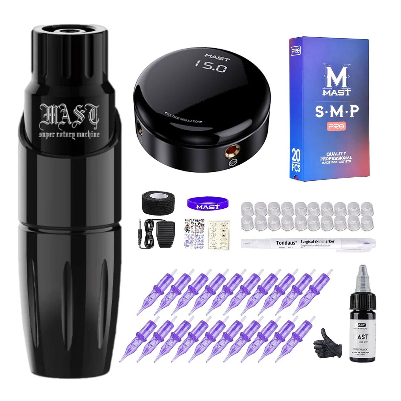 Mast Tour Tattoo Pen Machine Power Supply Cartridges New Kit Halo Open Box