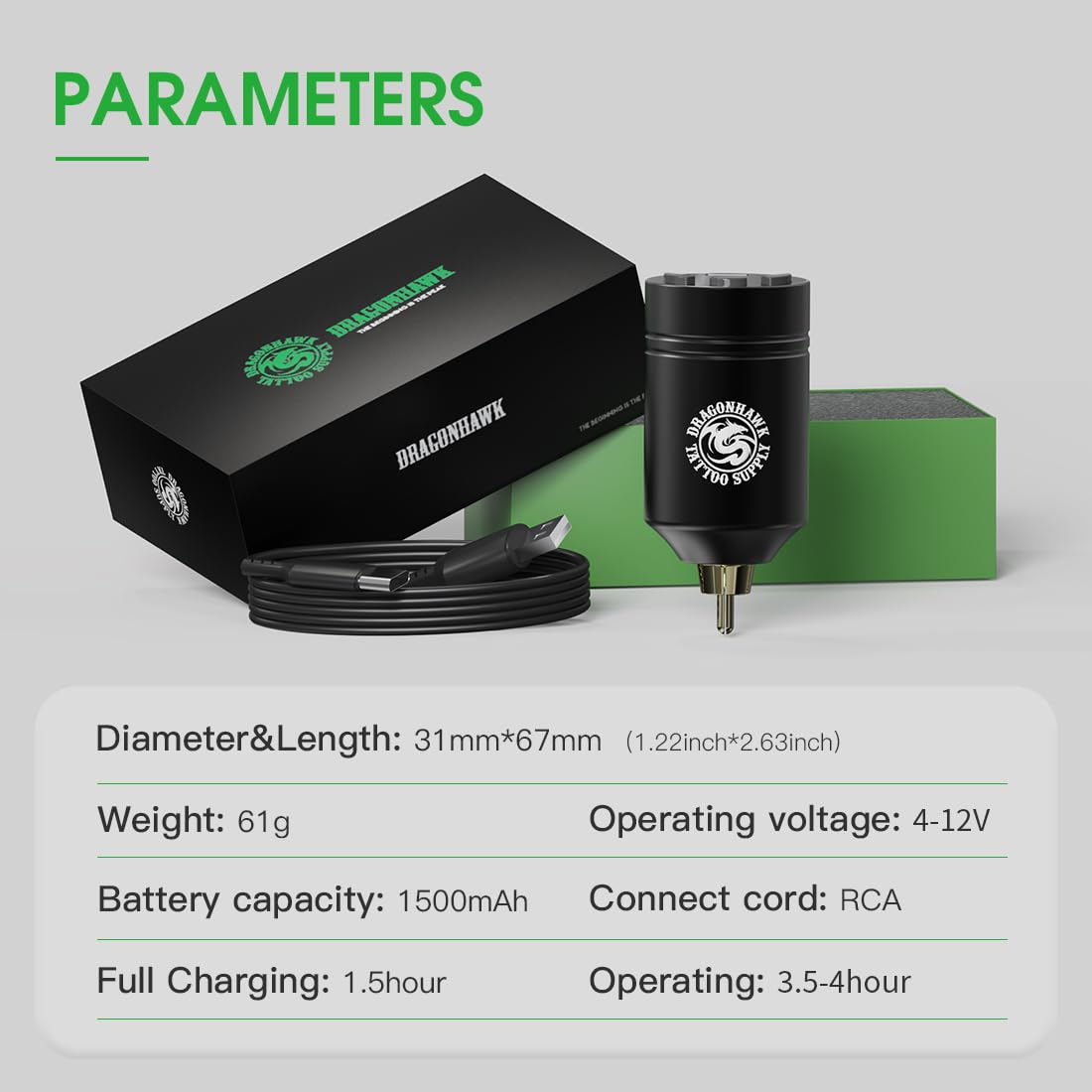 Dragonhawk B2 Tattoo Battery Power Supply Wireless Lightweight Small Digital Display Open Box