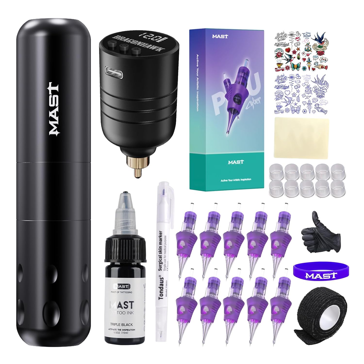 Mast Wireless Tattoo Kit Magi2 Tattoo Gun Pen Machine for Beginners Complete Kit