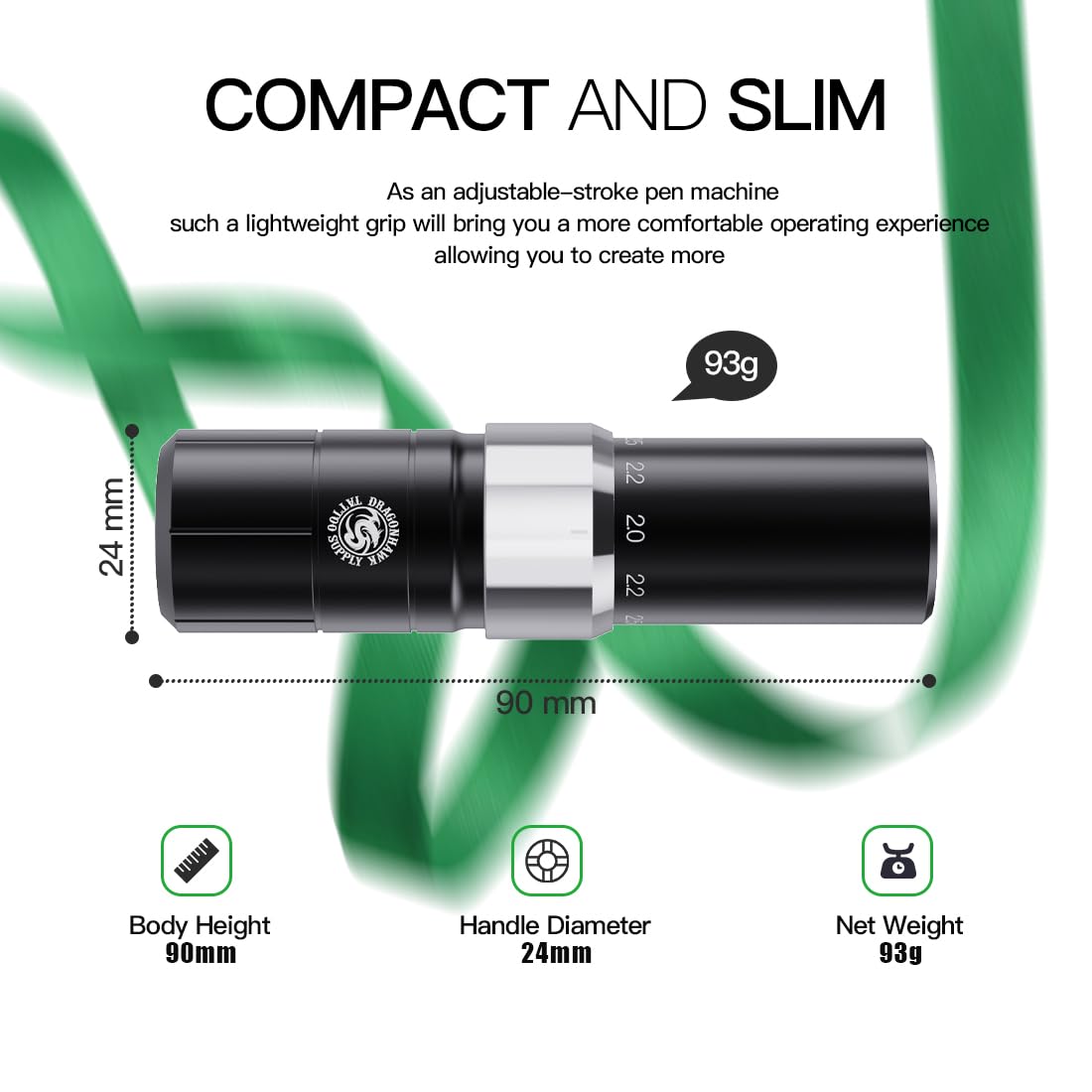 Tattoo Gun Dragonhawk Wireless Rotary Pen 6 Strokes Length 1200mAh Battery