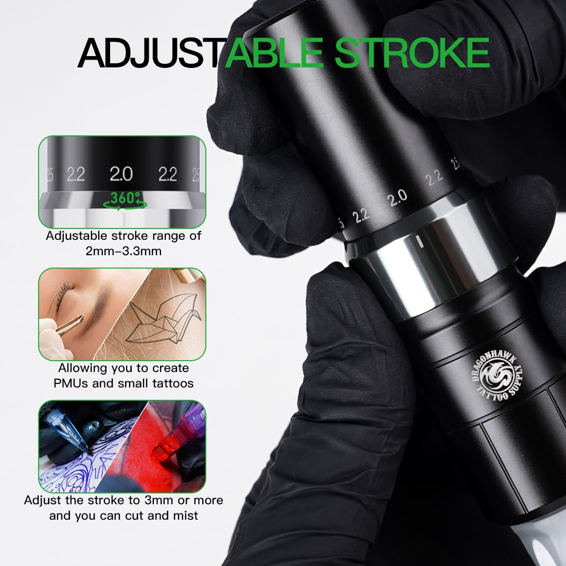 Tattoo Gun Dragonhawk Wireless Rotary Pen 6 Strokes Length 1200mAh Battery