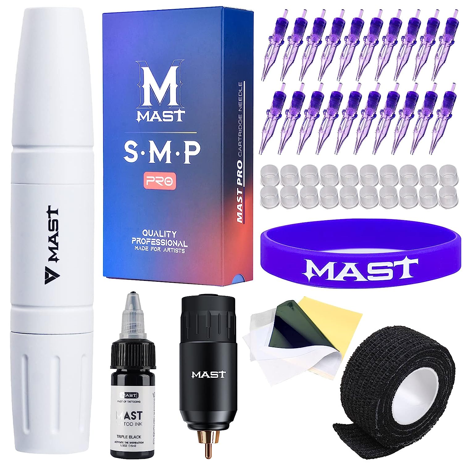 Mast Tattoo Kit Magi Wireless Tattoo Pen Battery Power Supply Cartridges Needles Open Box