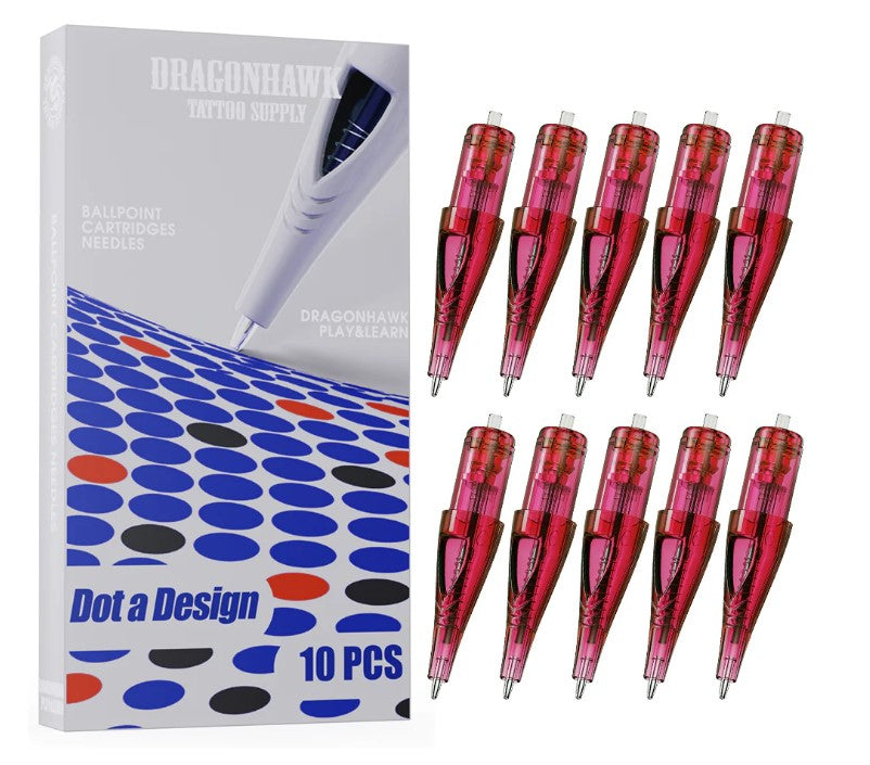 Dragonhawk Practice Tattoo Cartridges with Ballpoint for Dotwork Drawing Red Open Box