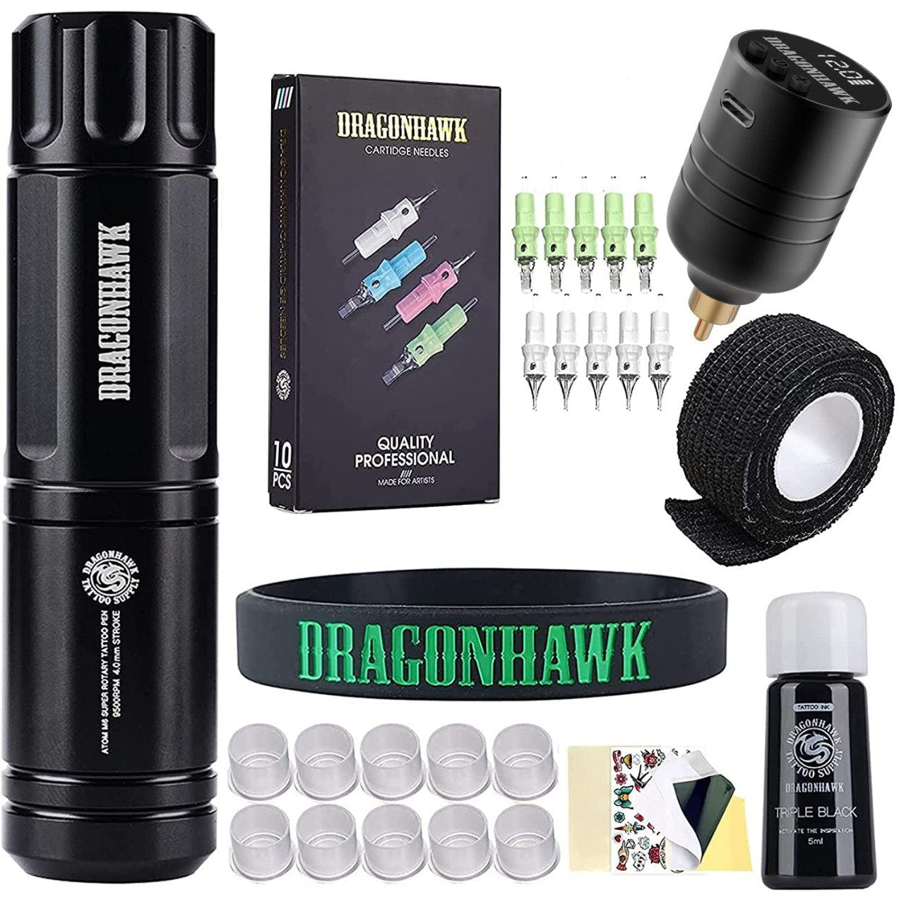 Dragonhawk Tattoo Kit Wireless Beginner Tattoo Gun Machine Power Supply