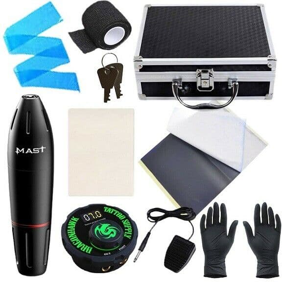 Dragonhawk Mast Pen Rotary Tattoo Machine Big Case Kit Open Box