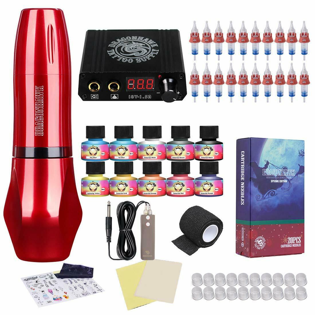 Dragonhawk Atom M5 Tattoo  Rotary Pen Machine Kit Needles Power Supply