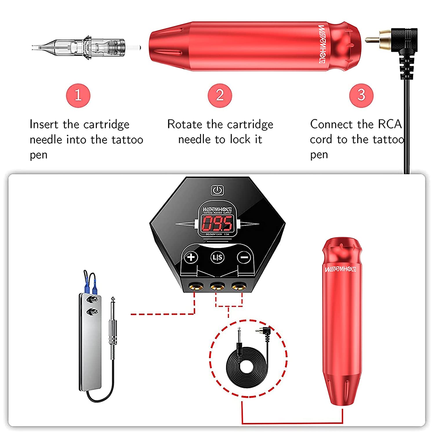 Wormhole Tattoo Machine Kit Rotary Tattoo Machine Kit 10 Cartridge Needles Used