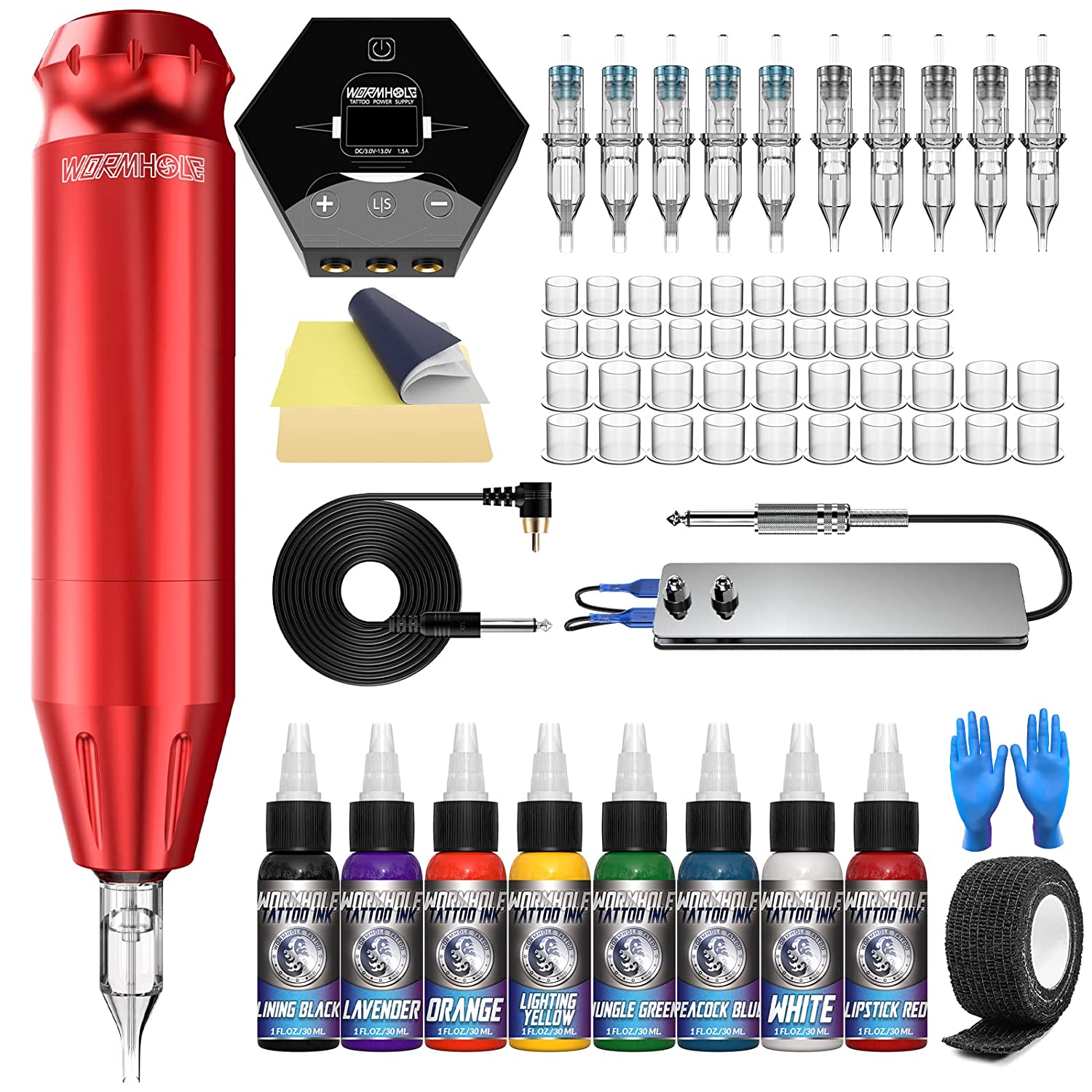 Wormhole Tattoo Machine Kit Rotary Tattoo Machine Kit 10 Cartridge Needles Used