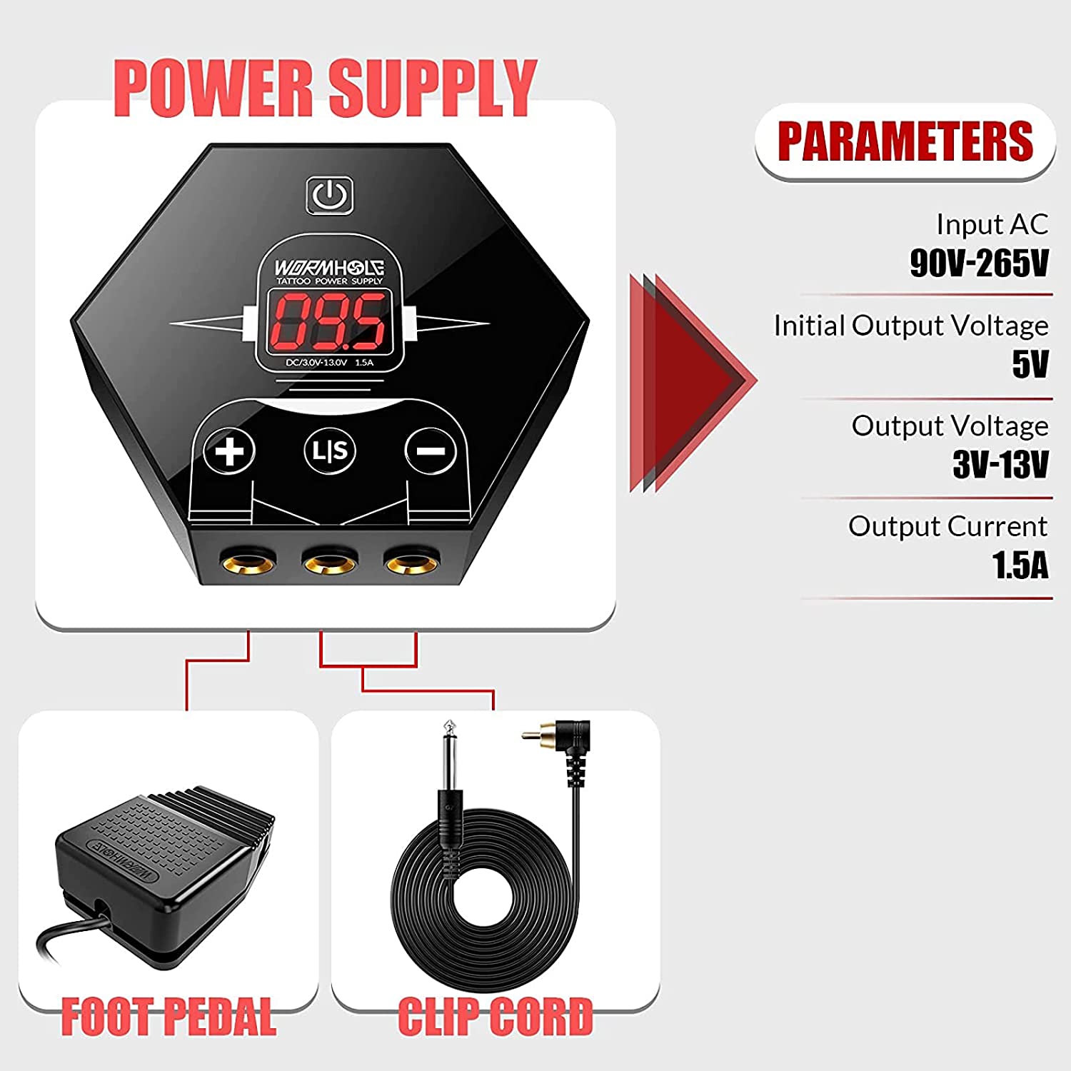 Wormhole Tattoo Kit Power Supply 20 Cartridge Needles 10 Tattoo Ink 40 Caps Used