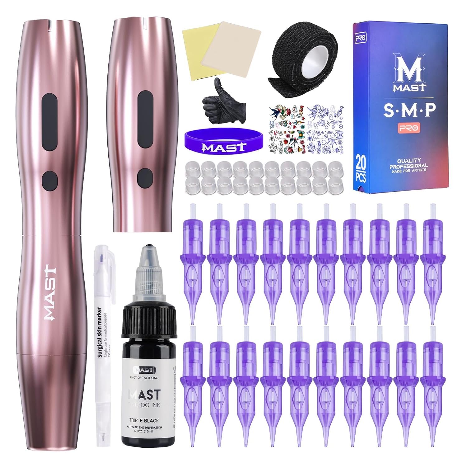 Mast P20 Wireless Tattoo Pen Machine Gun with 2 Batteries Rotary Tattoo Coreless Open Box