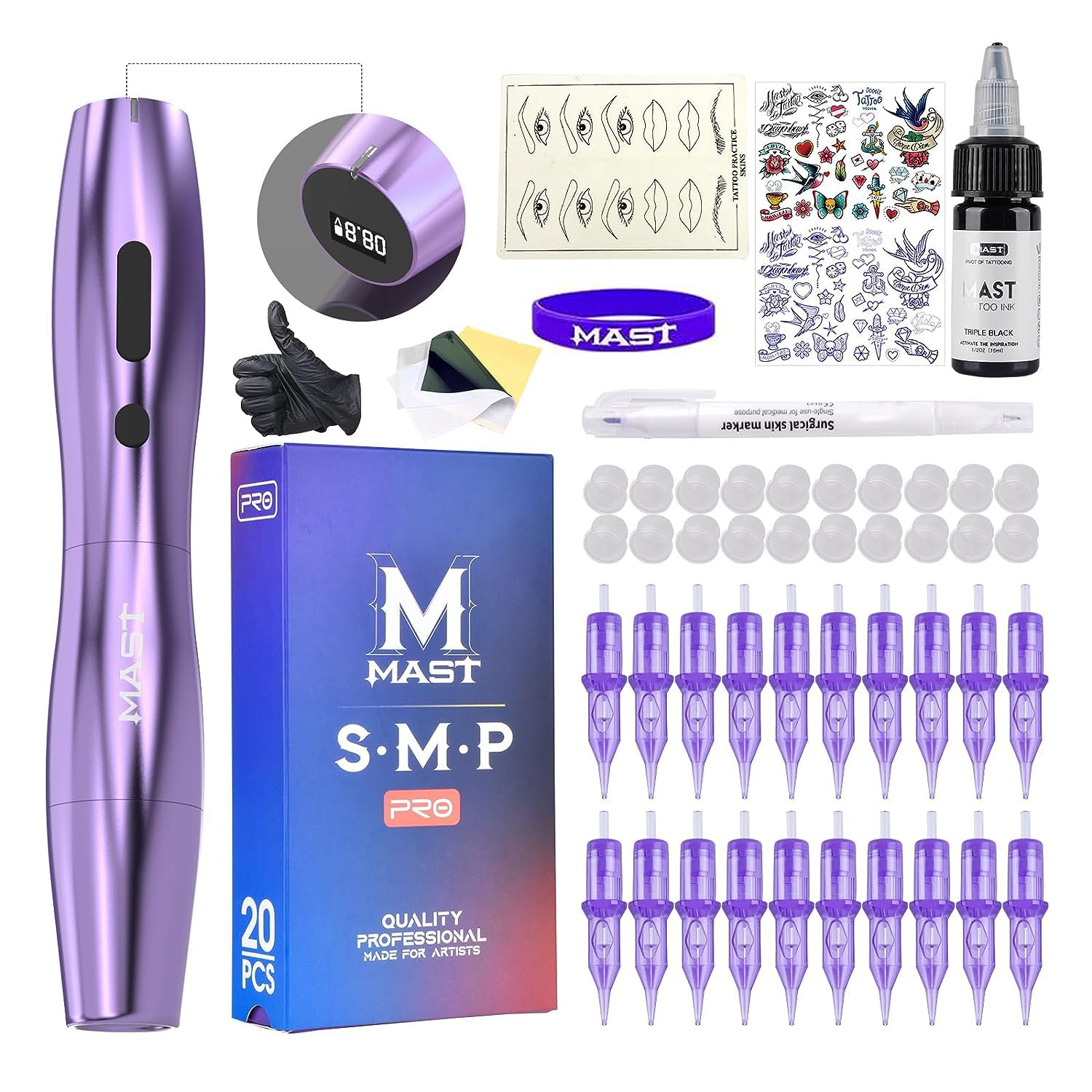 Mast Tattoo Kit P20 Wireless Tattoo Pen Machine Gun Kit Tattoo Needles Open Box