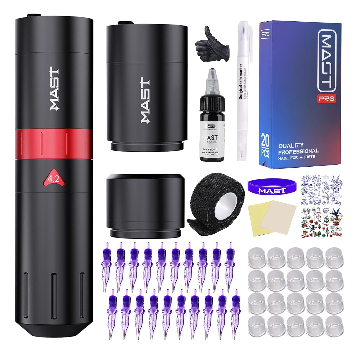 Mast Tattoo Pro Kit The Flip2 Wireless Tattoo Pen Machine Gun Kit Replaceable 2 Batteries