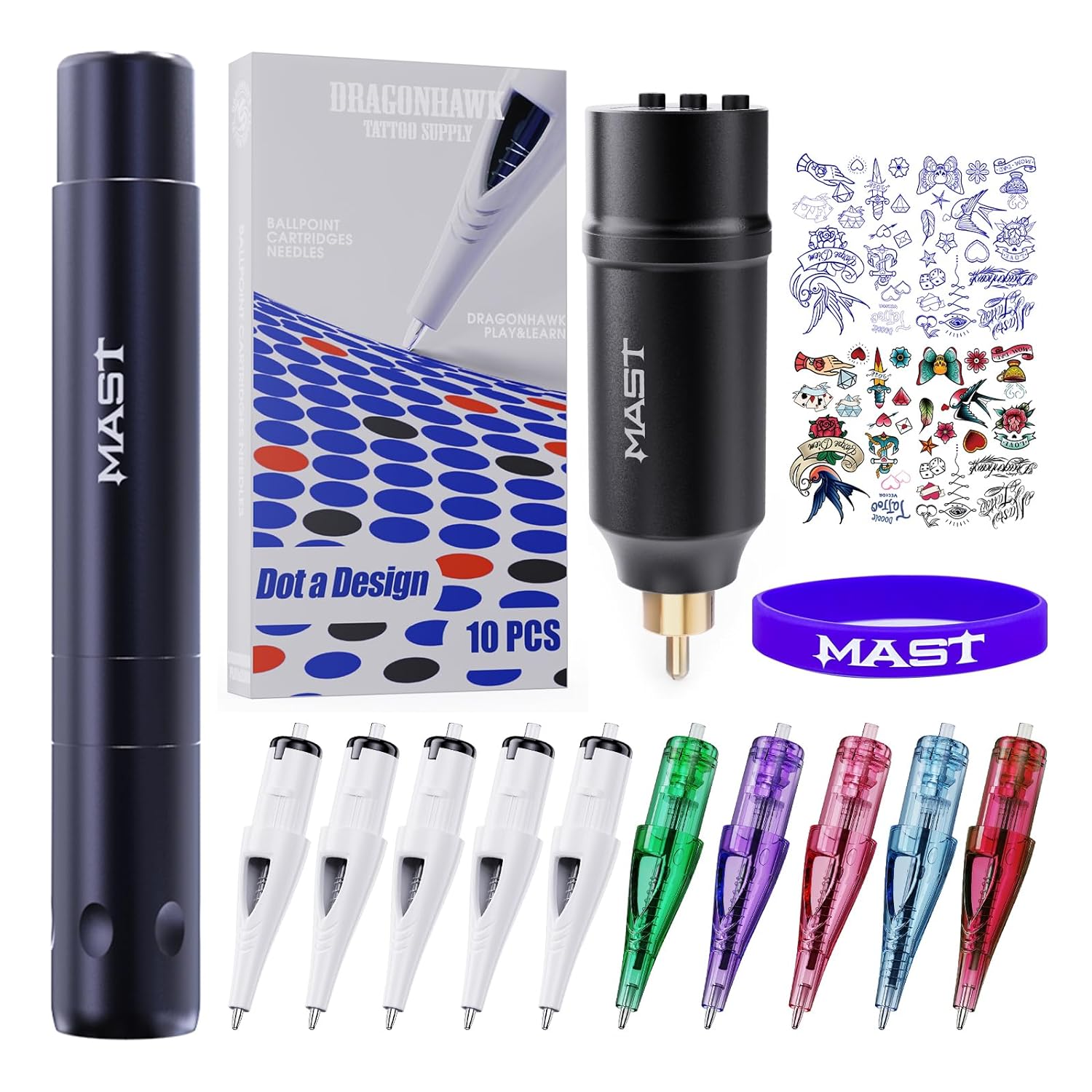Mast Tattoo Kit, Tour Air Wireless Tattoo Pen Machine Gun Kit, Practice Tattoo Supply for Women Beauty P-006