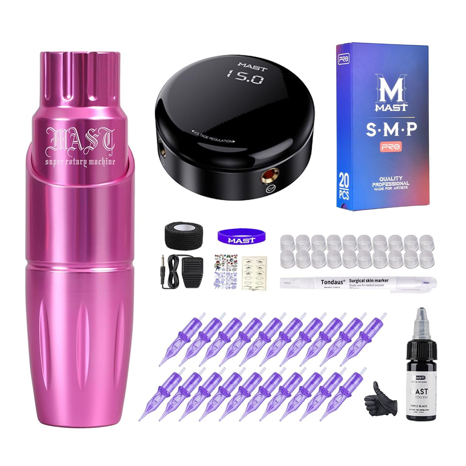 Mast Tour Tattoo Pen Machine Power Supply Cartridges Needles New Kit Halo2