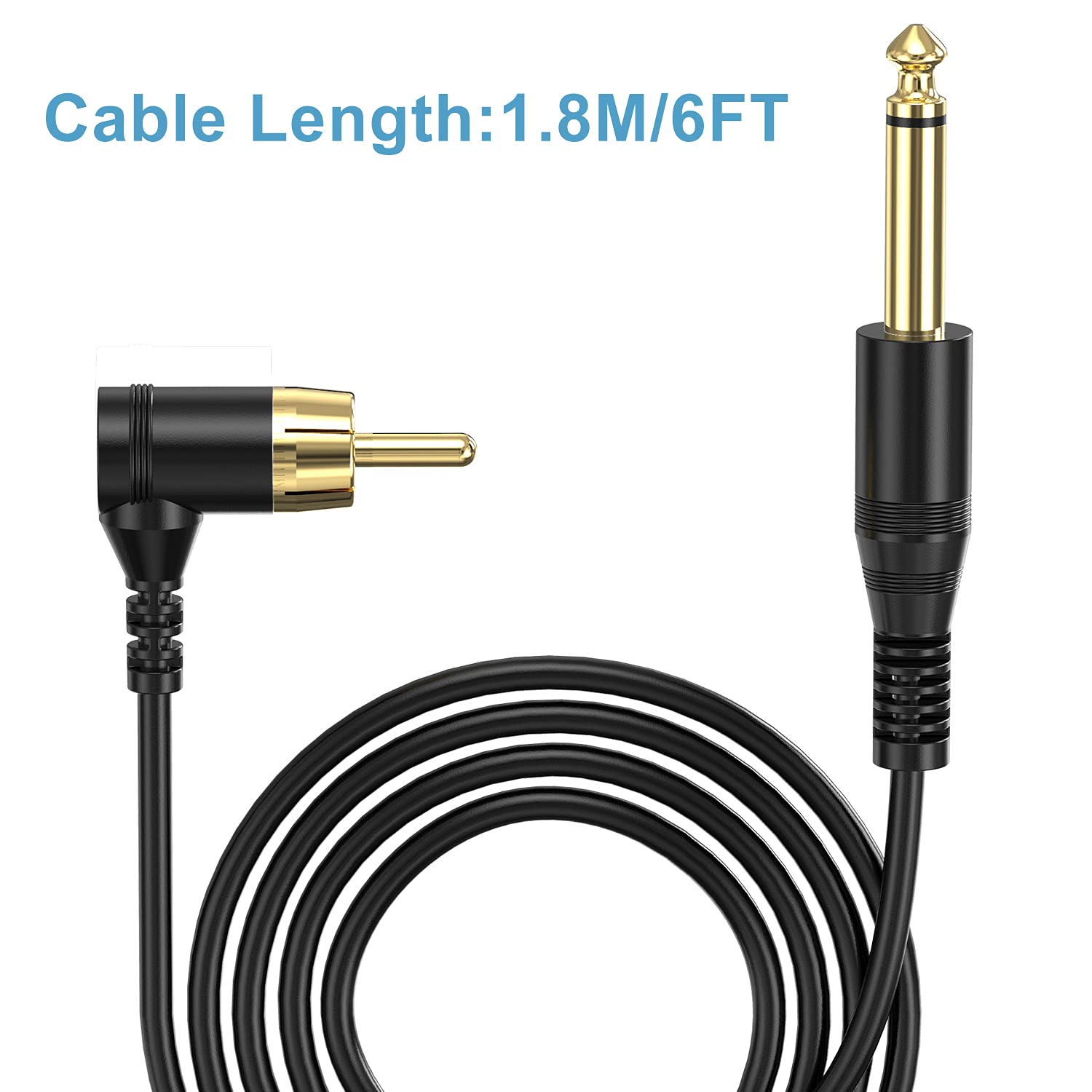 Tattoo Clip Cable Ancable 6-Feet Gold-plated 90 Degree RCA to 6.35mm Connector